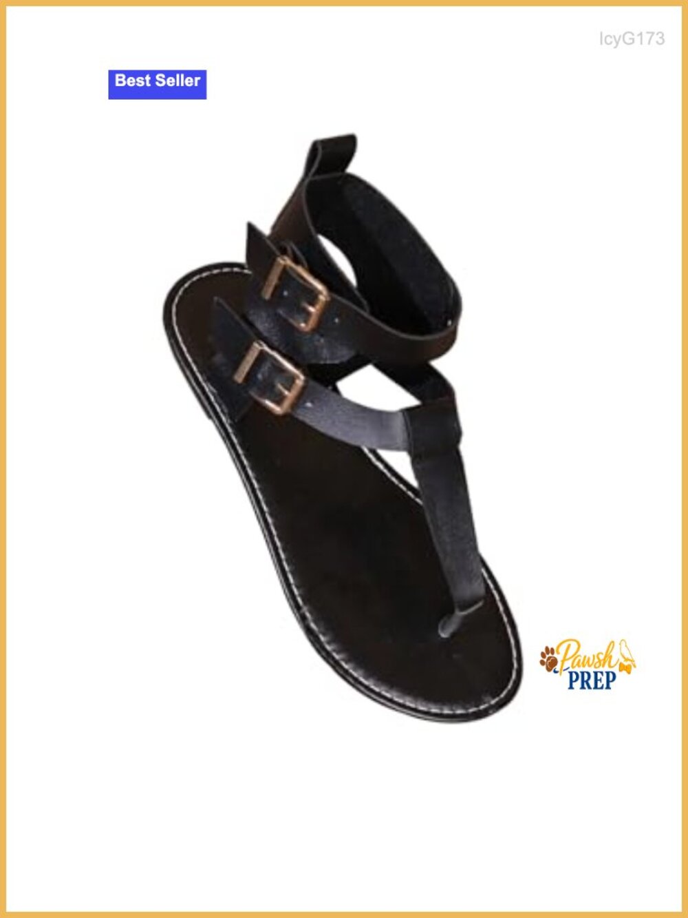 Faux Leather Double Buckle Ankle Strap Gladiator Thong Sandals Flats